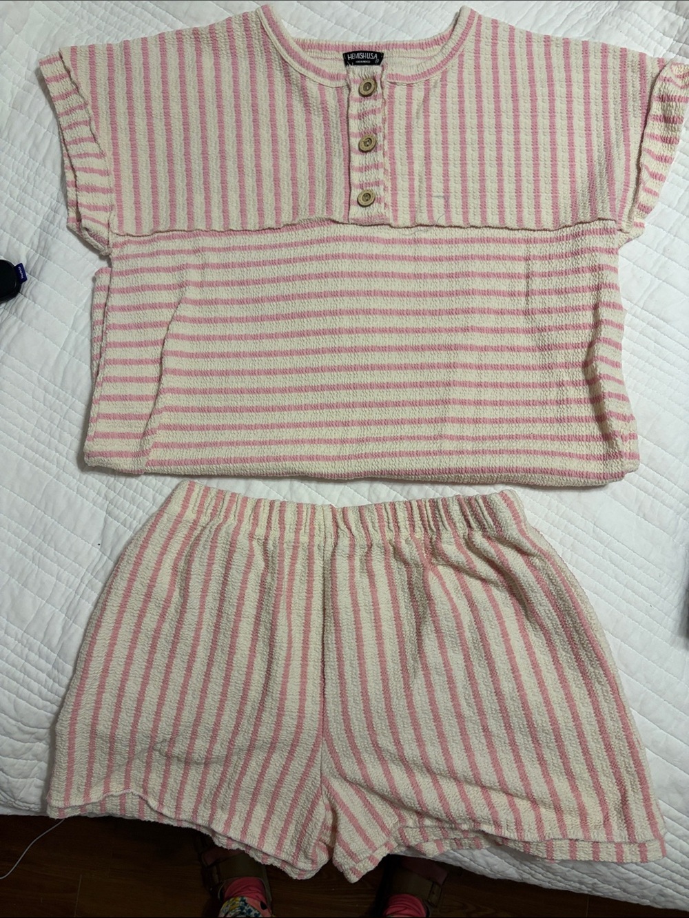 HEIMISH USA Pink & Cream Striped Short-Sleeve Pajama Set